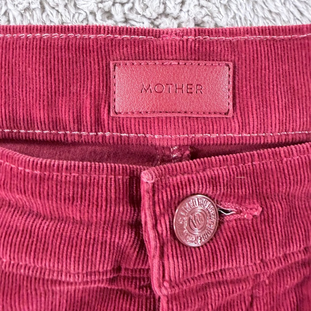 Mother The Weekender Fray Pants Womens 29 Hopscotch Red Corduroy Flare Raw - Picture 3 of 10